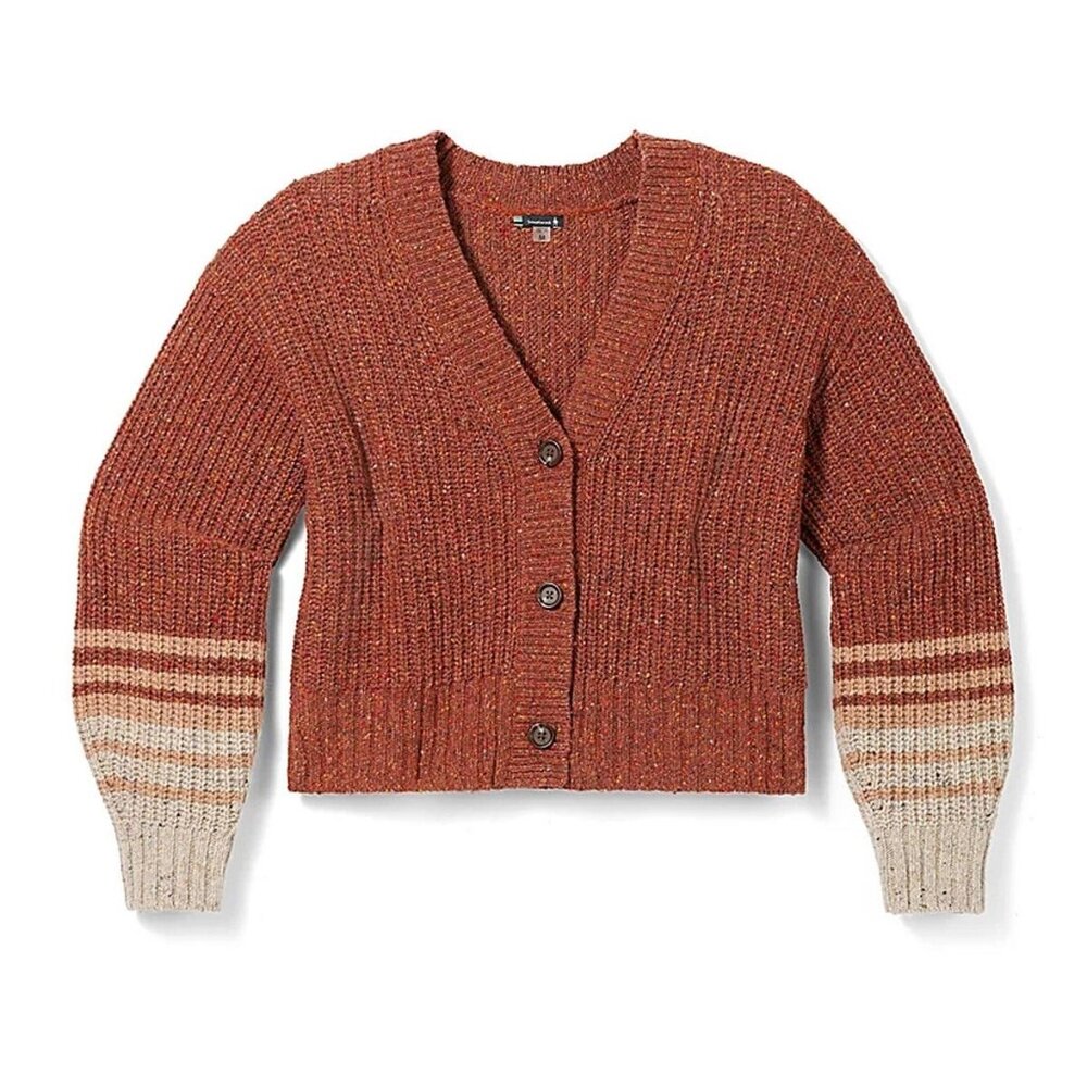 Smartwool Cozy Lodge Striped Boxy Cropped Cardigan Wool Blend Sweater Sz XL - Picture 1 of 6